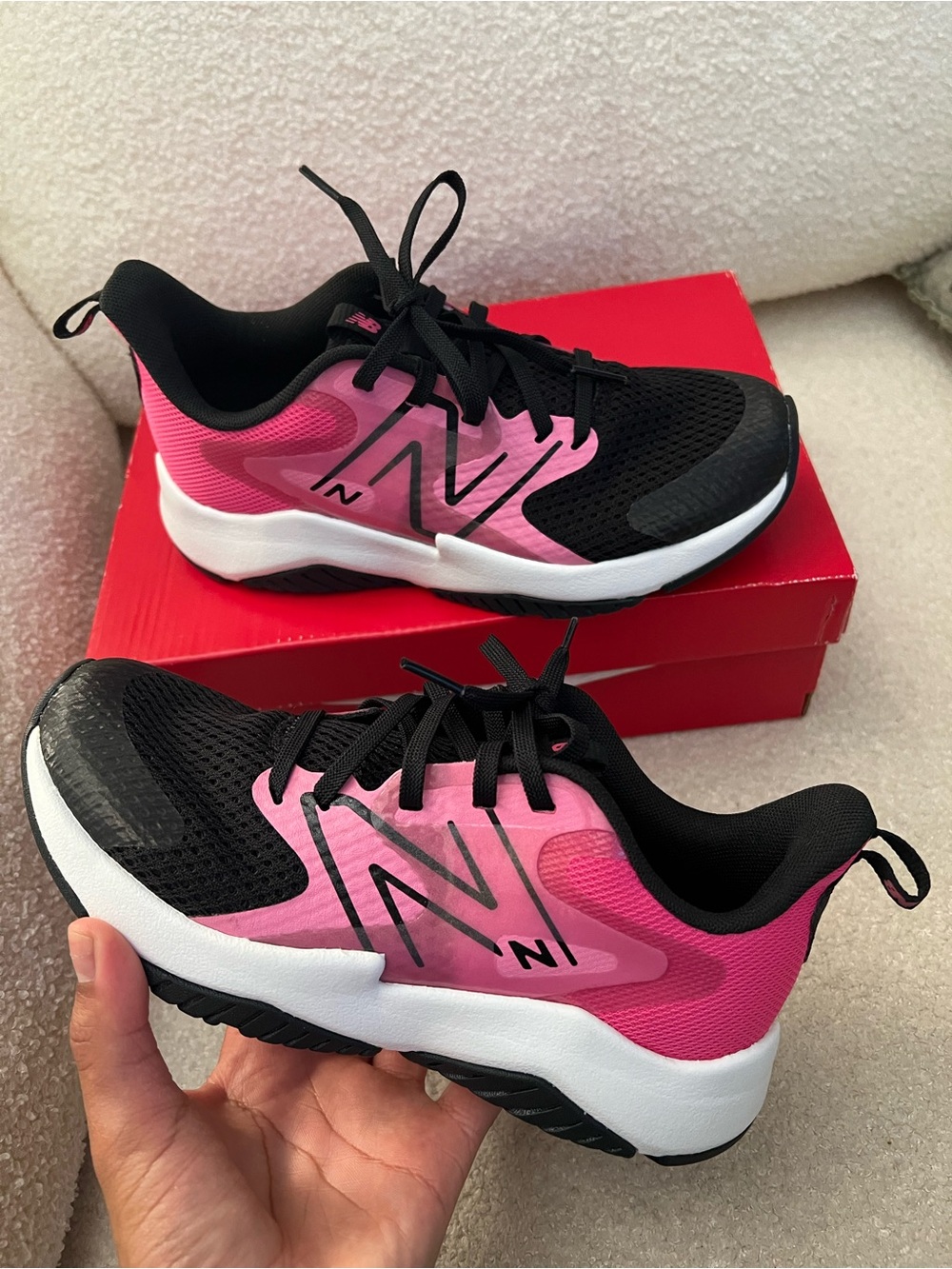 New Balance Kids Black and Pink Athletic Sneakers